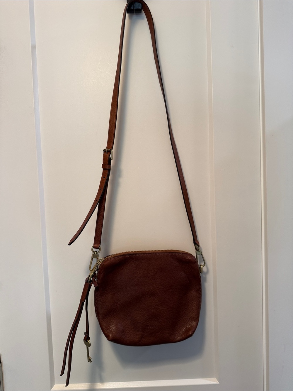Fossil Brown Pebbled Leather Crossbody with Tassel Charm